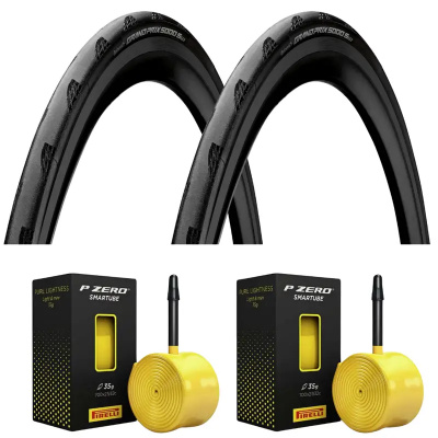 2 x Continental Grand Prix 5000S TR 700c Folding Road Tyres with Pirelli P Zero 60mm inner tubes