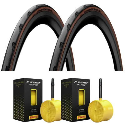 2 x Continental Grand Prix 5000S TR 700c Tyres with Pirelli P Zero 60mm tubes