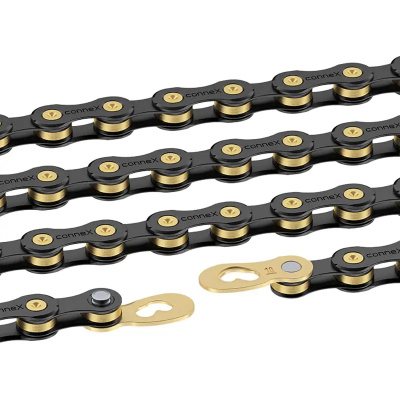 Connex 10SB Bicycle Chain 114 Link 10-Speed Black with Gold Pins and Rollers with Connex L