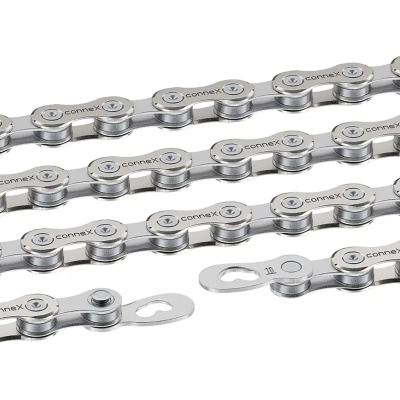 Connex 10SX Bicycle Chain 114 Link 10-Speed Stainless Rollers and Inner Links Nickel Plate