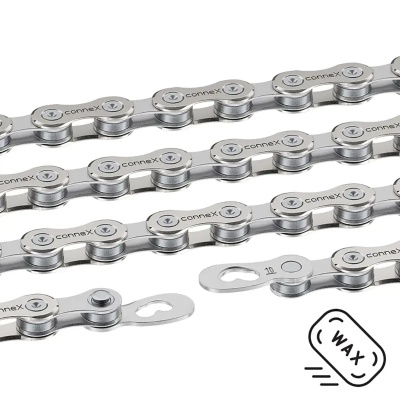 Connex 10WAX Bicycle Chain 116 Link 10-Speed Hot Wax Treated Nickel Plated with Connex Lin