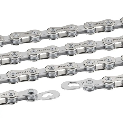Connex 11SX Bicycle Chain 118 Link 11-Speed Stainless Rollers and Inner Links Nickel Plate