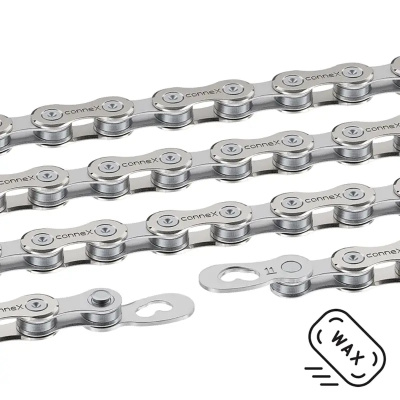 Connex 11WAX Bicycle Chain 126 Link 11-Speed Hot Wax Treated Nickel Plated with Connex Lin