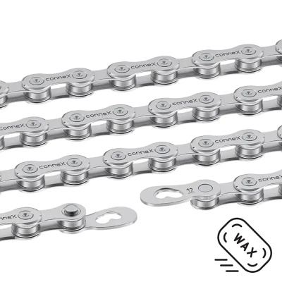 Connex 12WAX Bicycle Chain 118 Link 12-Speed Hot Wax Treated Nickel Plated with Connex Lin