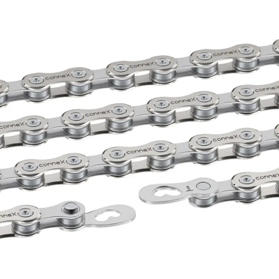 Connex 8sE Bicycle Chain 124 Link 8-Speed Stainless Rollers and Inner Links Nickel Plated