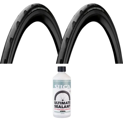 Continental Grand Prix 5000 TT TR 700c Folding Road Tyre Pair with Silca Ultimate Tubeless Sealant v2 500ml Bundle