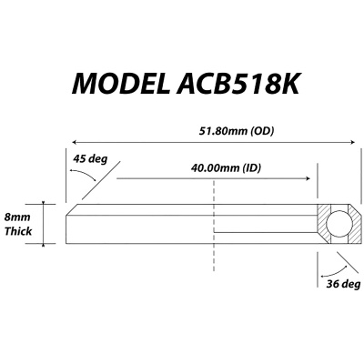 Halt ACB518K Headset Bearing 51.8mm x 40mm x 8mm x 36 x 45 degree