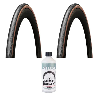Hutchinson Blackbird All Season Hookless Tan Wall TR Tyre Pair with Silca Ultimate Tubless Sealant v2 500ml Bundle