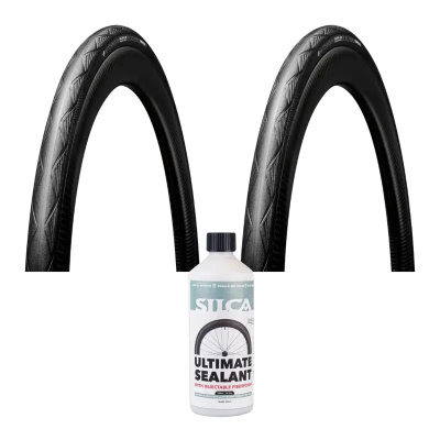 Hutchinson Blackbird All Season Hookless Tyre Pair with Silca Ultimate Tubeless Sealant v2 500ml Bundle