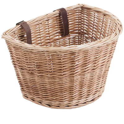M Part D Shaped Wicker Basket with Leather Straps