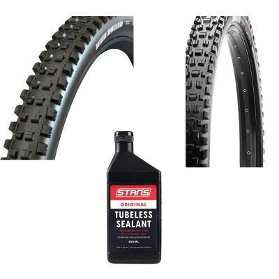 Maxxis 29 Inch Assegai MaxxGrip and High Roller 3 3C MaxxGrip DoubleDown Tyres with Stans Sealant Bundle