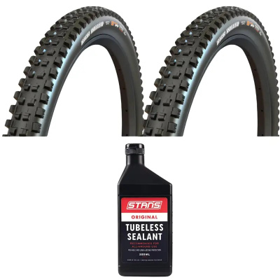 Pair of 27.5 Inch Maxxis High Roller 3 3C MaxxGrip DH Downhill Tyres with Stans Sealant Bundle