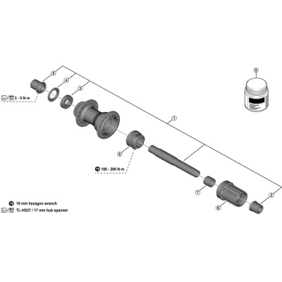 SHimano FH-TC600 complete hub axle