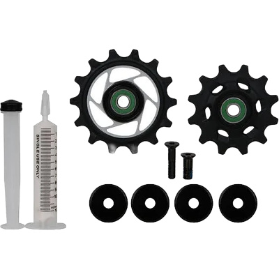 SRAM Rear Derailleur Ceramic Pulley Kit Red AXS E1 Includes 12T Upper Pulley And 14T Lower Metal Spider Pulley 18.5mm And 12.8mm Titanium Pulley Screw