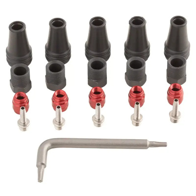 SRAM Spare - Disc Brake Hose Fitting Kit - Short Nut - Includes 5 Threaded Hose Barbs5 Compression Nuts 5 Red Comp Olives 1 T8 Torx - Red/Force Axs 2