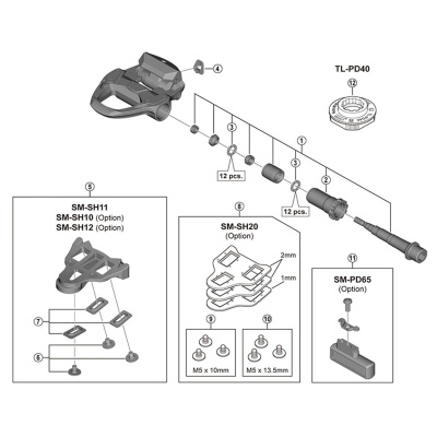 Shimano 105 PD-R7000 pedal axle assembly