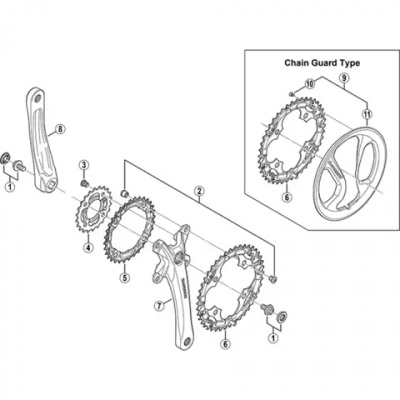 Shimano FC-M540 Double Chainring Fixing Bolts and Nuts - M8 x 8.5 mm - Set of 4
