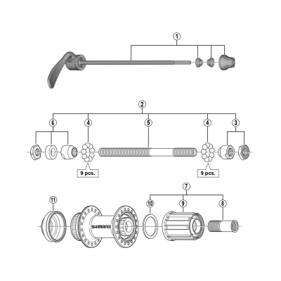 Shimano FH-RM35 complete hub axle - 146 mm
