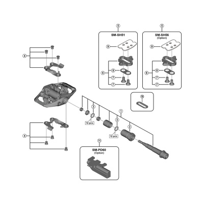Shimano PD-MX70 pedal axle assembly