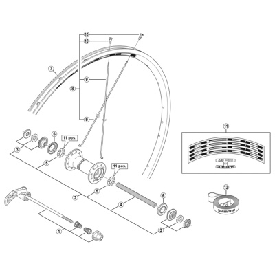 Shimano WH-R501 complete quick release skewer - 163 mm
