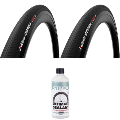 Vittoria Corsa N.EXT 700x29c TLR Wide Rim G2.0 Road Tyre Pair with Silca Ultimate Tubeless Sealant v2 500ml Bundle