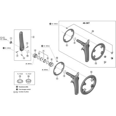 Shimano FC-R8100 Fixing Bolt and Cover Set M8 x 10.1mm for 46-36T