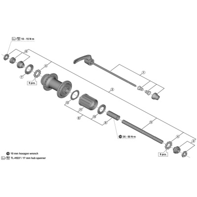 Shimano Spares FH-T610 complete quick release, 168 mm