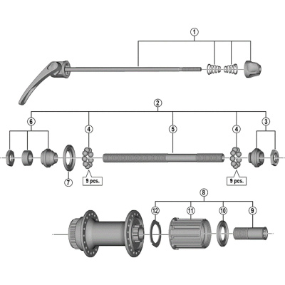 Shimano Spares FH-T670 complete quick release, 168 mm