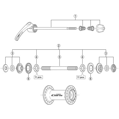 Shimano Spares HB-2400 complete quick release, 129 mm