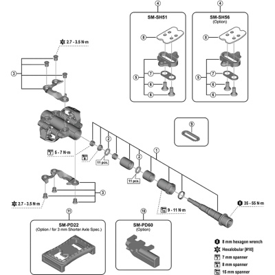 Shimano Spares PD-M9200 pedal axle assembly 3 mm shorter