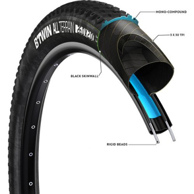 BTWIN 26x2.00 Wire Bead All Terrain Mountain Bike Tyre 5 Speed