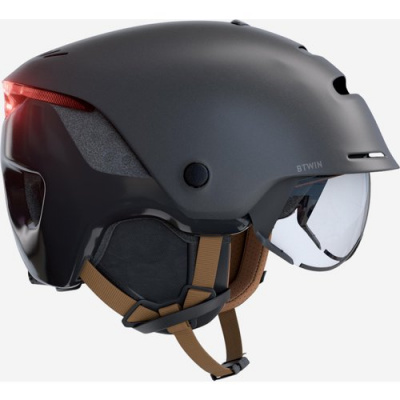 BTWIN City Cycling Helmet With Visor And Rear Light 900