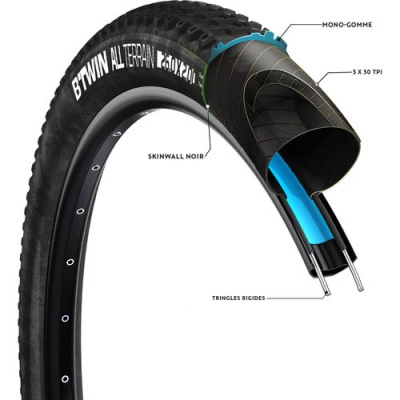 BTWIN 26x2.00 Wire Bead All Terrain Mountain Bike Tyre 5 Speed