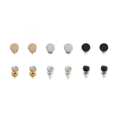 Fabric 3 Pair Metal Stud Earrings