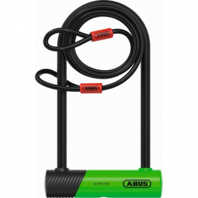 ABUS Ultimate 410 U-Shackle Lock 230mm + 10/120 Cobra Cable - Silver Sold Secure