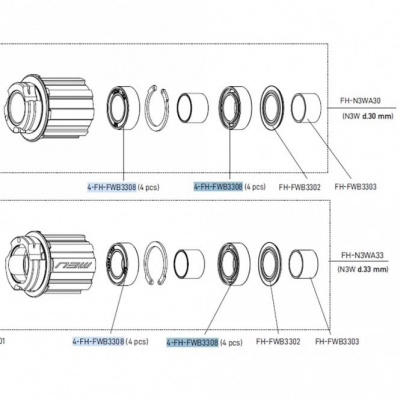 Campagnolo Hub Bearings N3W Freehub 4 Pcs