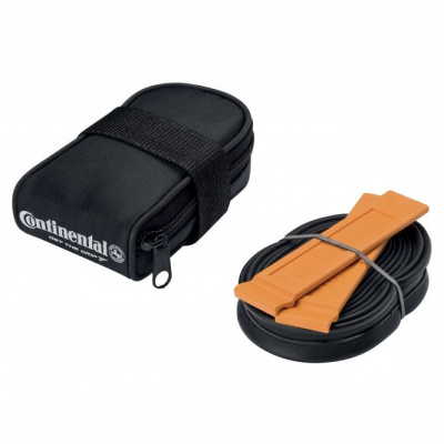 Continental Road Saddle Bag With Race 700 X 20-25 Presta 48mm Valve Tube & 2 Tyre Levers - Black