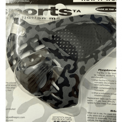 Respro Sports Anti Pollution Mask in Grey/Black Camouflage - Large