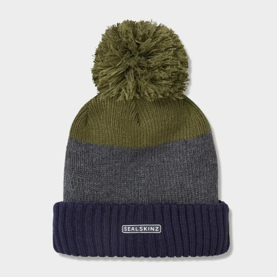 Sealskinz Unisex Waterproof Fleece Lined Cold Weather Striped Bobble Hat