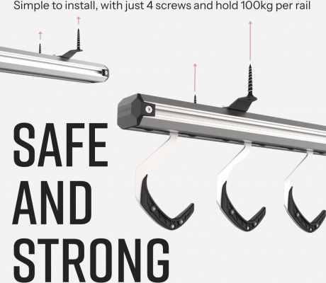 Stashed SpaceRail Mounted Bike Rack, 4 Hooks + 1 Rail