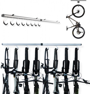 Stashed SpaceRail Mounted Bike Rack, 8 Hooks + 2 Rail