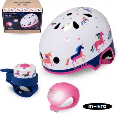 Unicorn Print Safety Set: Helmet, Bell and Light