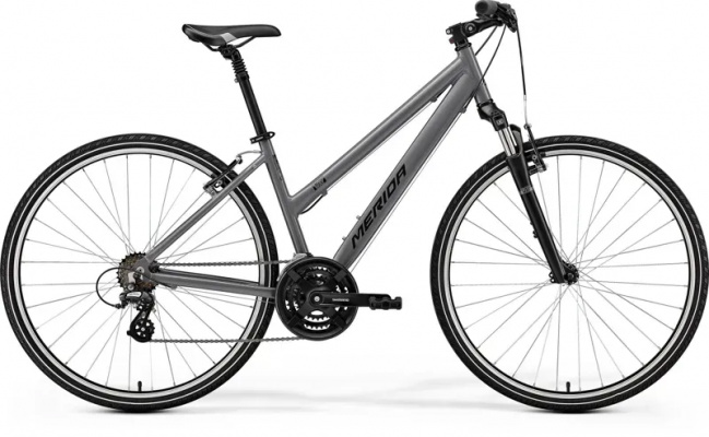 2025 Merida Crossway 10-V Women's Hybrid Bike - Silk Warm Slate Grey/Black