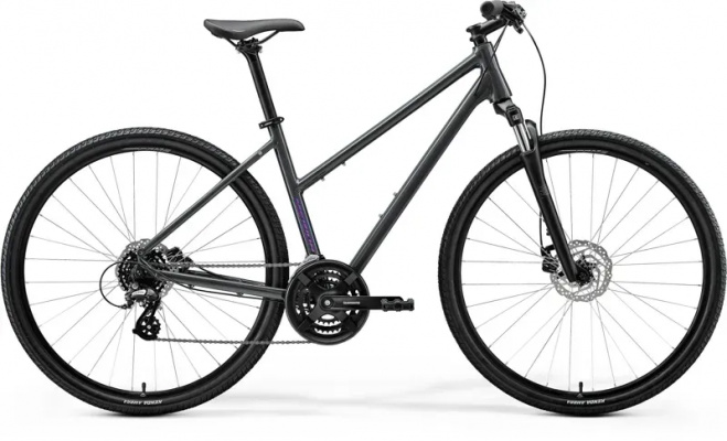 2025 Merida Crossway 10 Women's Hybrid Bike - Glossy Cool Grey/Purple
