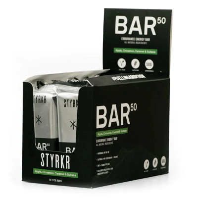 STYRKR - BAR50 Apple Cinnamon and Caramel Energy Bar X12 Black 50g
