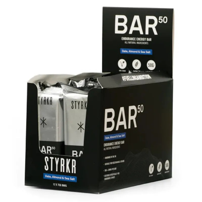 STYRKR - BAR50 Date Almond and  Dark Chocolate Energy Bar X12 Black 65g