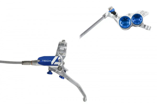 Hope Tech 4 V4 - No Rotor-Silver/Blue- BRAIDED