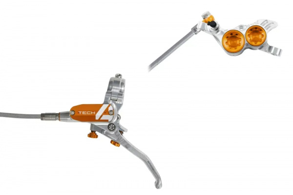 Hope Tech 4 V4 - No Rotor-Silver/Orange- BRAIDED