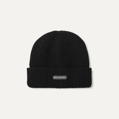SealSkinz Gressenhall Waterproof Cold Weather Textured Stripe Roll Cuff Beanie Black