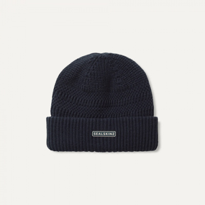 SealSkinz Gressenhall Waterproof Cold Weather Textured Stripe Roll Cuff Beanie Navy